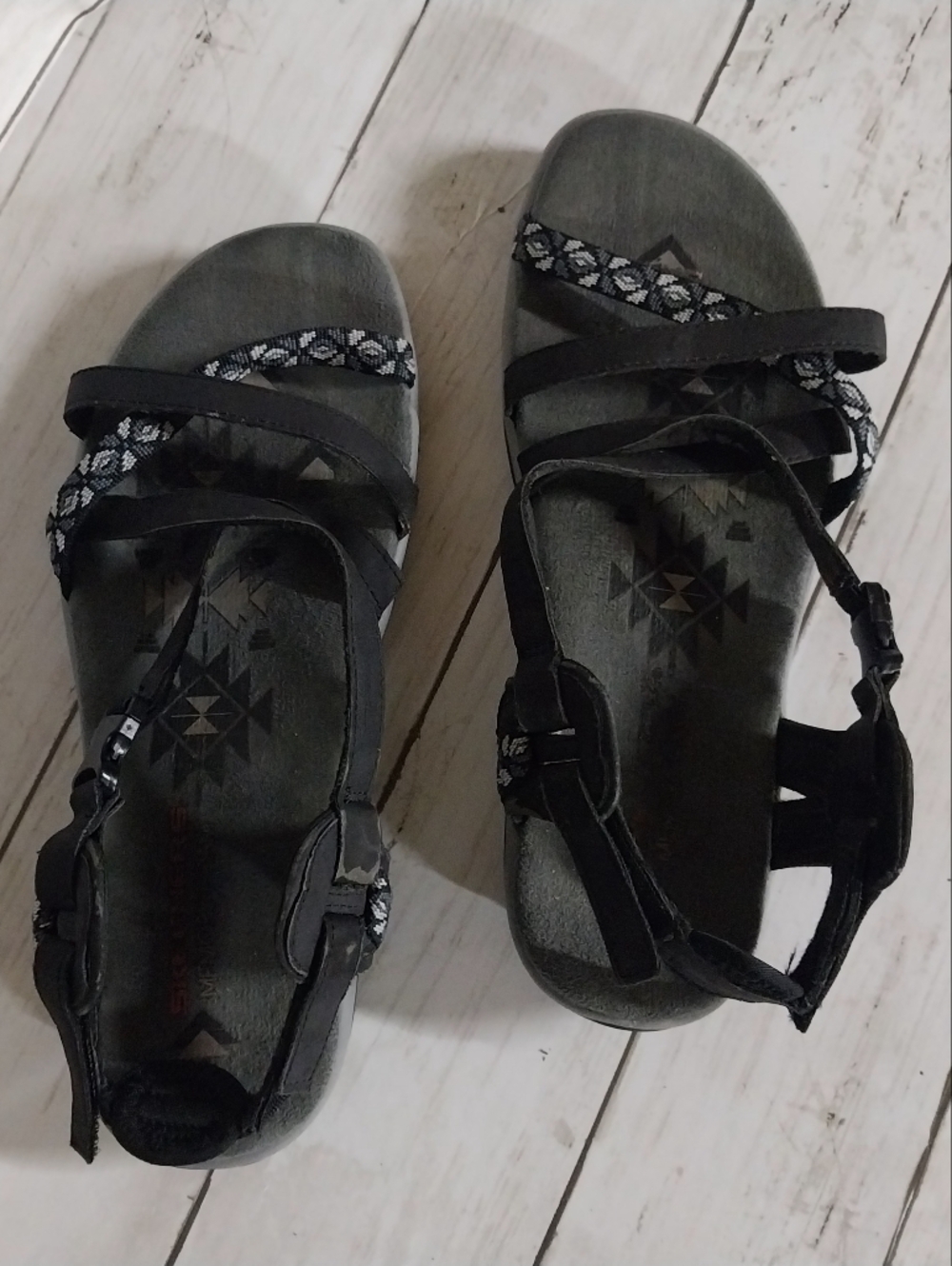 Skechers Reggae Sandals Women Size 8 Black Gray Memory Foam Sandals